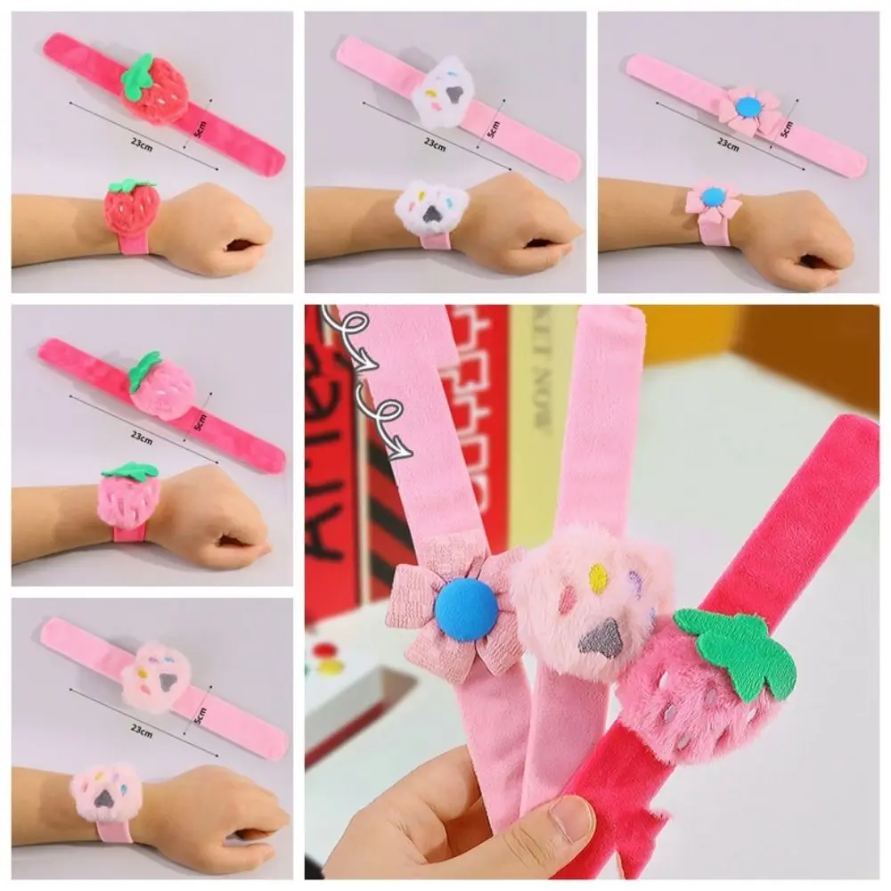 Strawberry Slap Bracelet Series Floret Simulation Plush Doll Slap Bracelet Cat Claws Cute Doll Capybara Plush Wrist Band