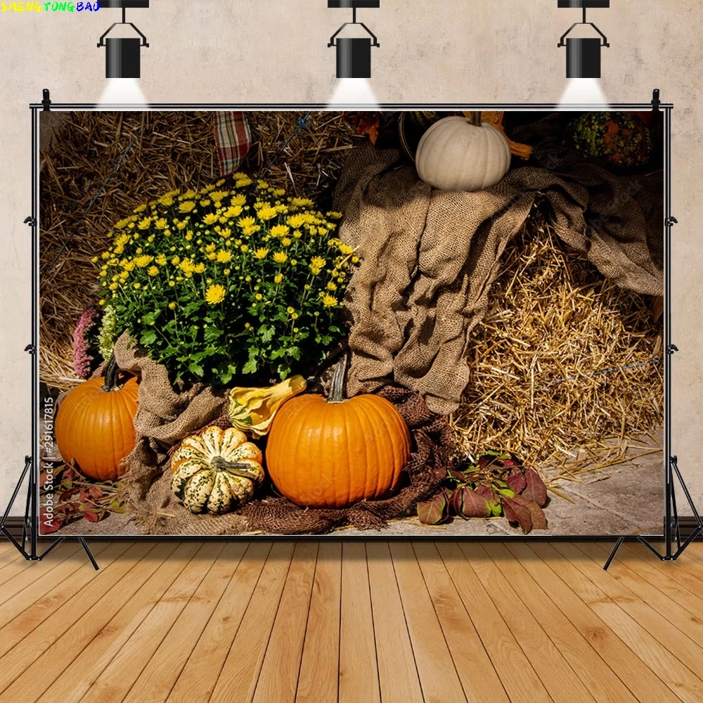 Vinyl Halloween Background Autumn Pumpkin Farm Haystack Fallen Leaves Baby Portrait Photography Studio Prop Background  NG-04