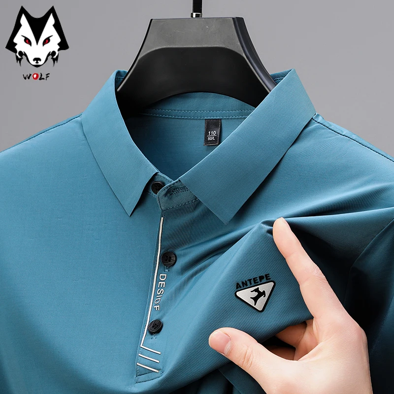 Nieuw zakelijk casual herenshirt met korte mouwen en badge effen kleur poloshirt modieus ademend comfortabel veelzijdig top