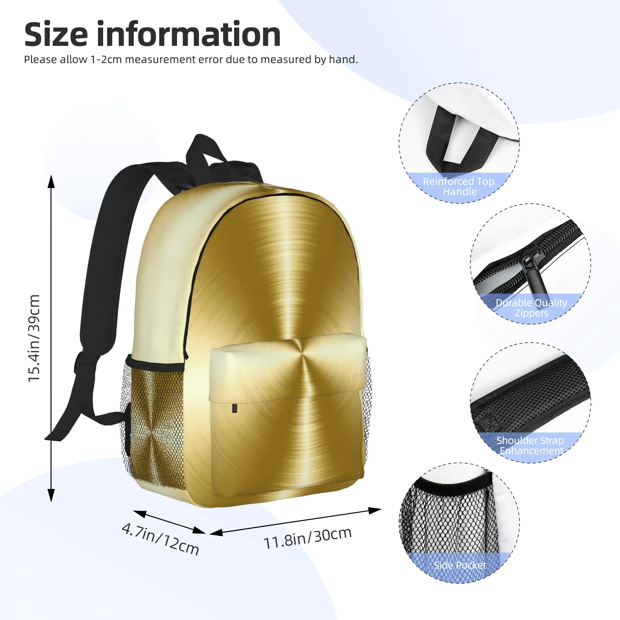 Brushed Gold Radial Metal Backpack Hot Sale Daypack Large Capacity Boys Girls BookBag Shoulder Bags for Men Women School Bag