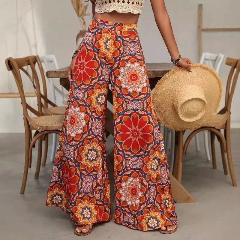 

Ethnic Print High Waist Wide Leg Casual Pants for Women