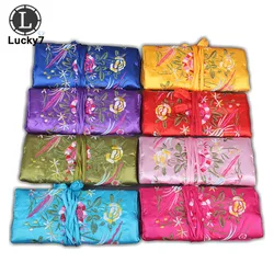 Jewelry Storage Bag Chinese Wind Silk Jewelry Organizer Travel Pouch Ring Necklace Zipper Embroidery Bird Roll Bag