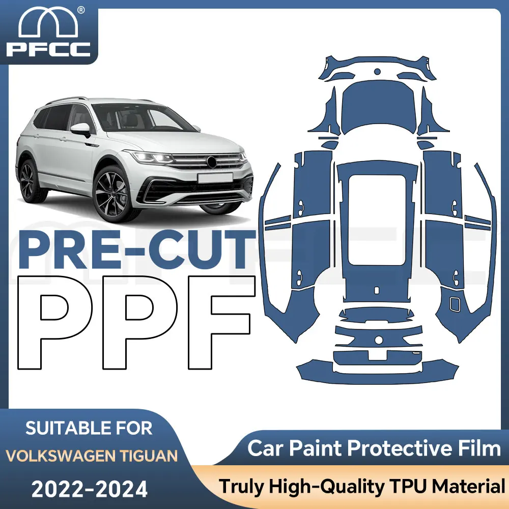 

Автомобильные аксессуары для VOLKSWAGEN TIGUAN 2022-2024, предварительно вырезанная защитная пленка из ТПУ для краски, полная автомобильная защита от царапин, внешняя PPF 8,5 толщины
