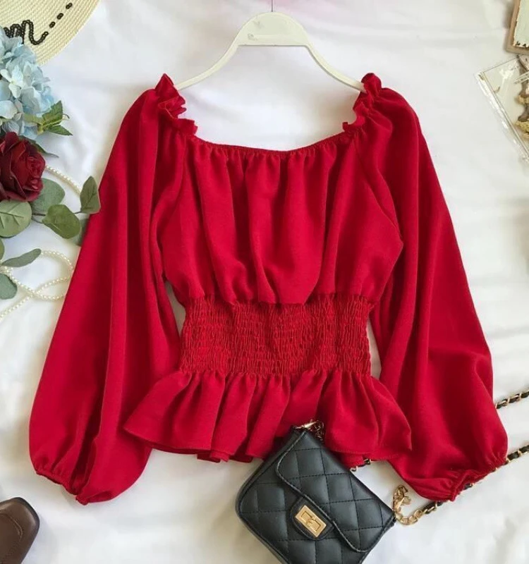 

Женская повседневная одежда на одно плечо с рюшами на талии Pure Color Long Sve Slim Fit Faionable Casual irt для женщин 25-50 лет