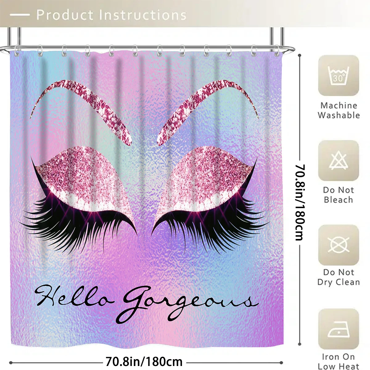 1/4PC eyelash eye shadow pattern waterproof shower curtain or waterproof anti-slip shower curtain set, free 12 hooks