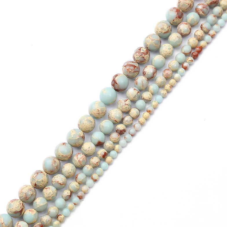 Runde blaue ShouShan-Jaspisperlen aus Naturstein, lose Abstandsperlen für die Schmuckherstellung, Strang, DIY-Halskette, Armband, Zubehör – Detail 5
