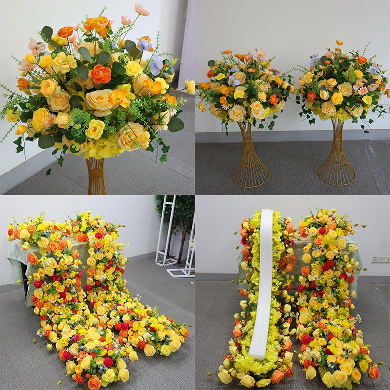 Длинная искусственная цветочная лента, желтая, для оформления столов, цветочные композиции, свадебный фон, арка, цветочная гирлянда