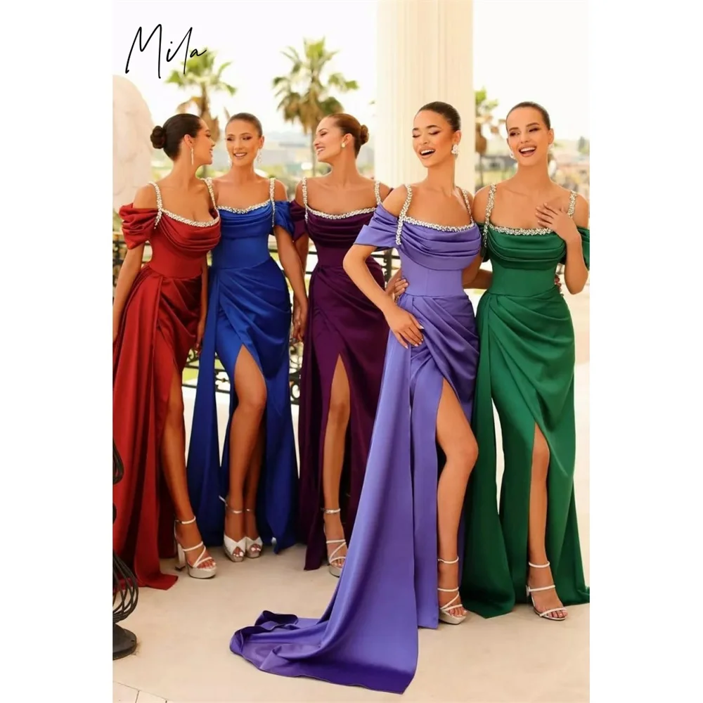 

Mila Side High Split Wedding Party Dress Customized Spaghetti Strap Elegant Evening Dresses Mermaid Stain vestidos de fiesta