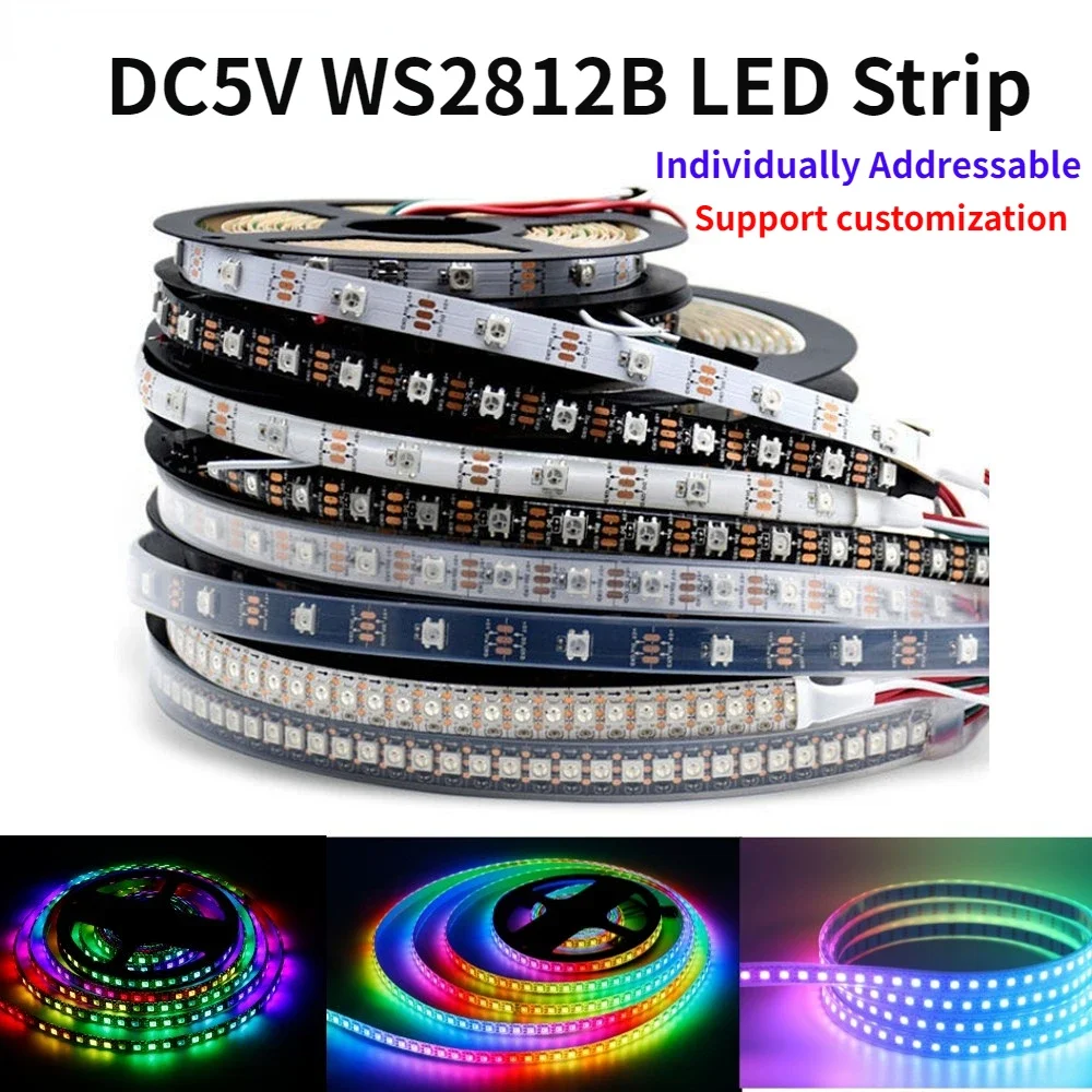 

1m/2m/4m/5m DC5V WS2812B Led Strip 30/60/74/96/144 Leds Smart 5050 RGB Pixel Strip Black/White PCB IP30/65/67 WS2812IC Led Light