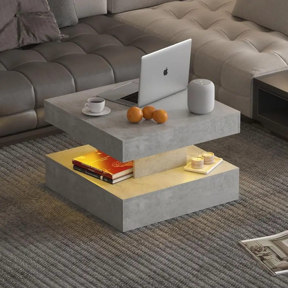 

Contemporary 23.6 Square 2-Tier Wooden Storage Coffee Table for Small Spaces