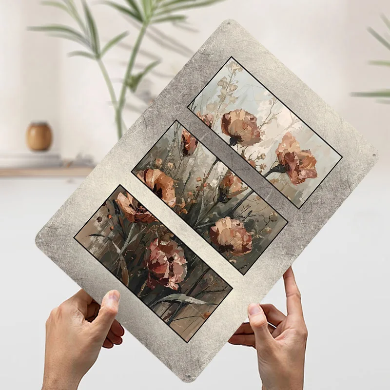 Abstract Floral Triptych Painting Metal Poster Tin Signs Wall Art Things for Room Design Custom Metal Sign for Home Decoration