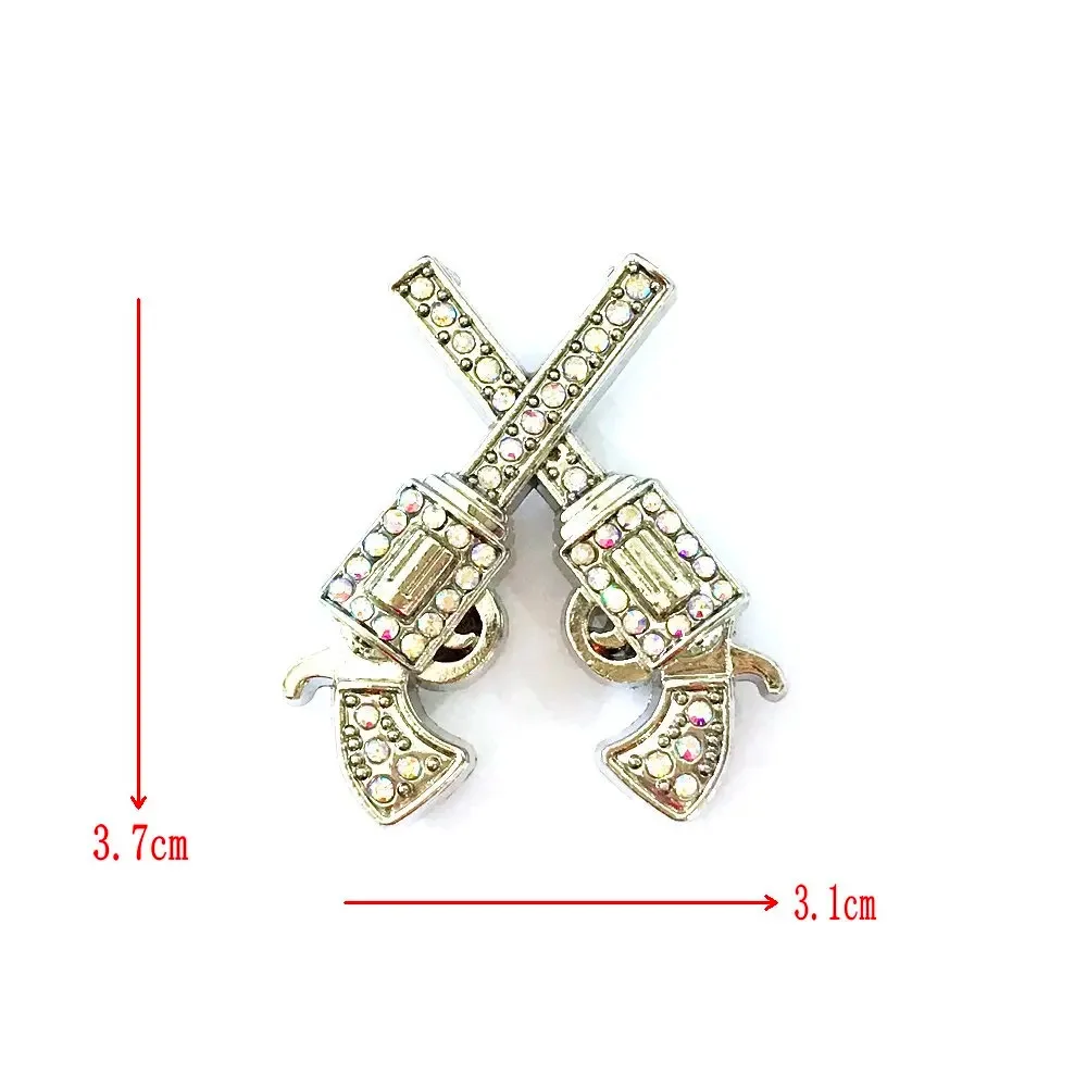 12pcs/lots  double gun Diameter 3.7CM x3.1 Metal  Conchos white rhinestone decoration button for bag Belt purse accessories