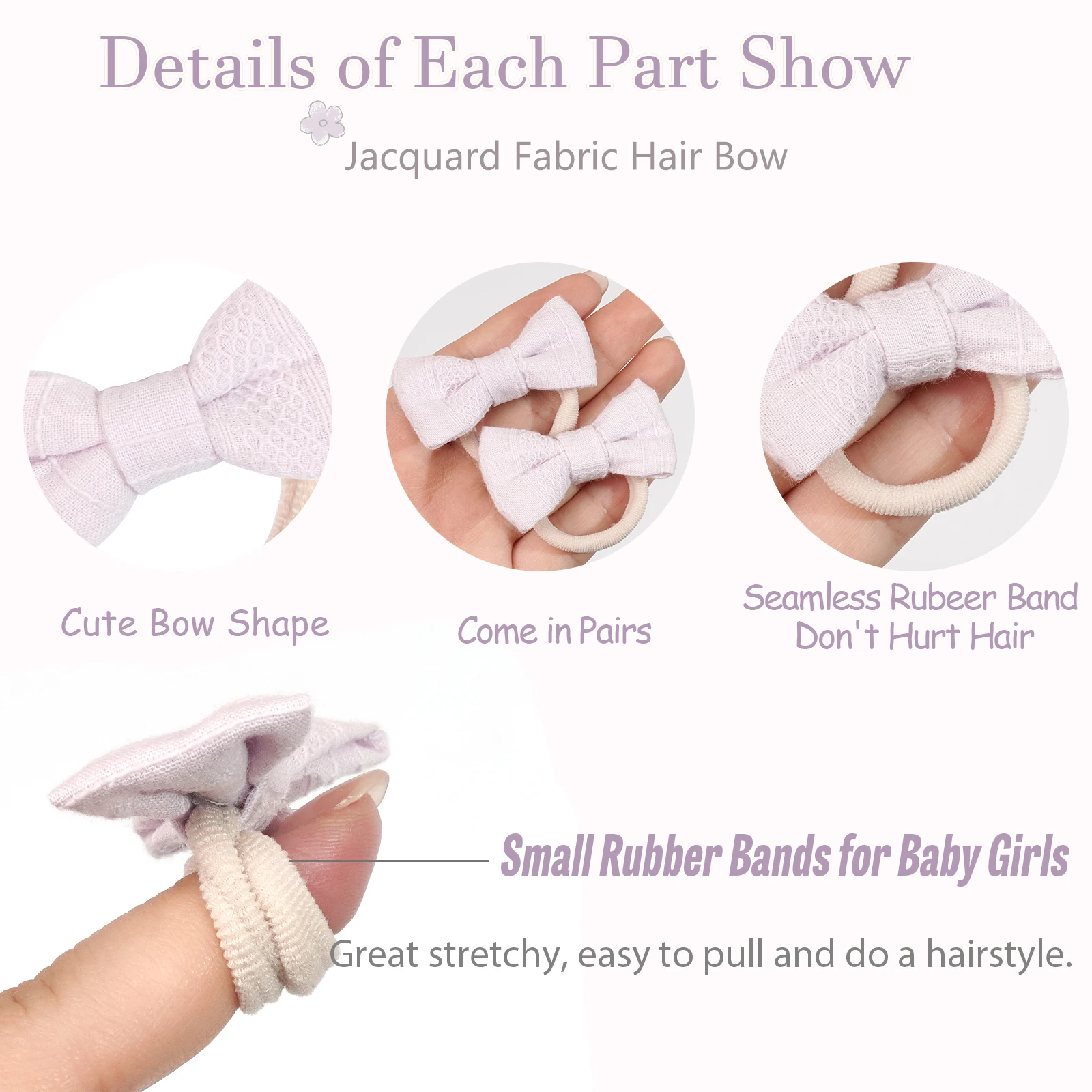 20Pcs 2\'\' Baby Hair Bows Ties, gumki do włosów dla dziewczynek Miękkie elastyczne nylonowe opaski do włosów Akcesoria do włosów dla dzieci Dzieci