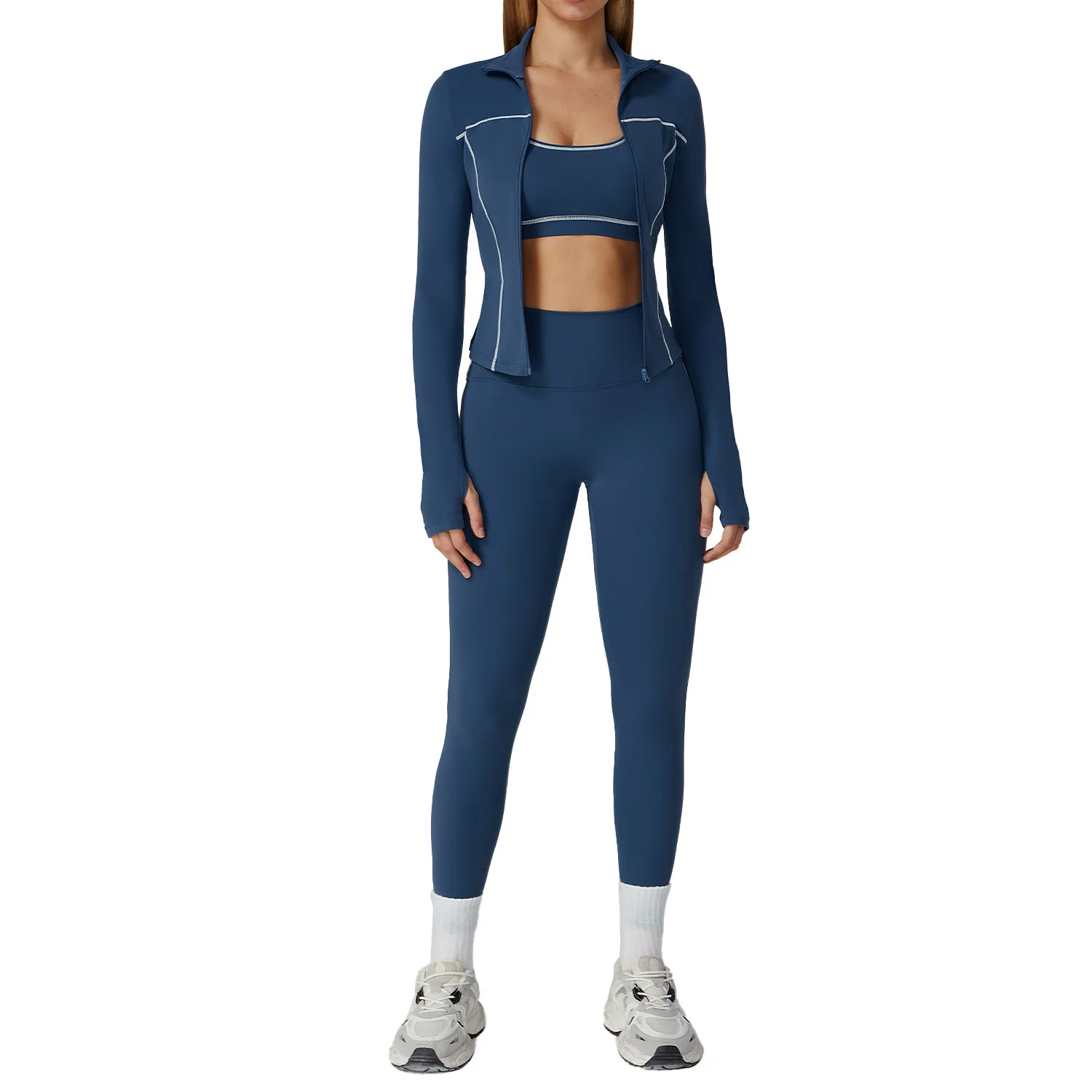 

Maxdutti Color Blocking And Brushed Yoga Set Zipper Slimming Yoga Fitness Suit Casual Running And Sports Three Piece Set