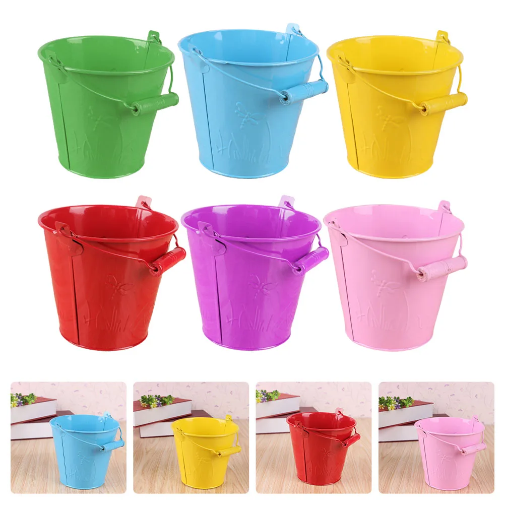 Seau de plage pour enfants, 6 pièces, seaux de sable colorés, jouet pour enfants, Mini jouets en fer blanc pour l'extérieur
