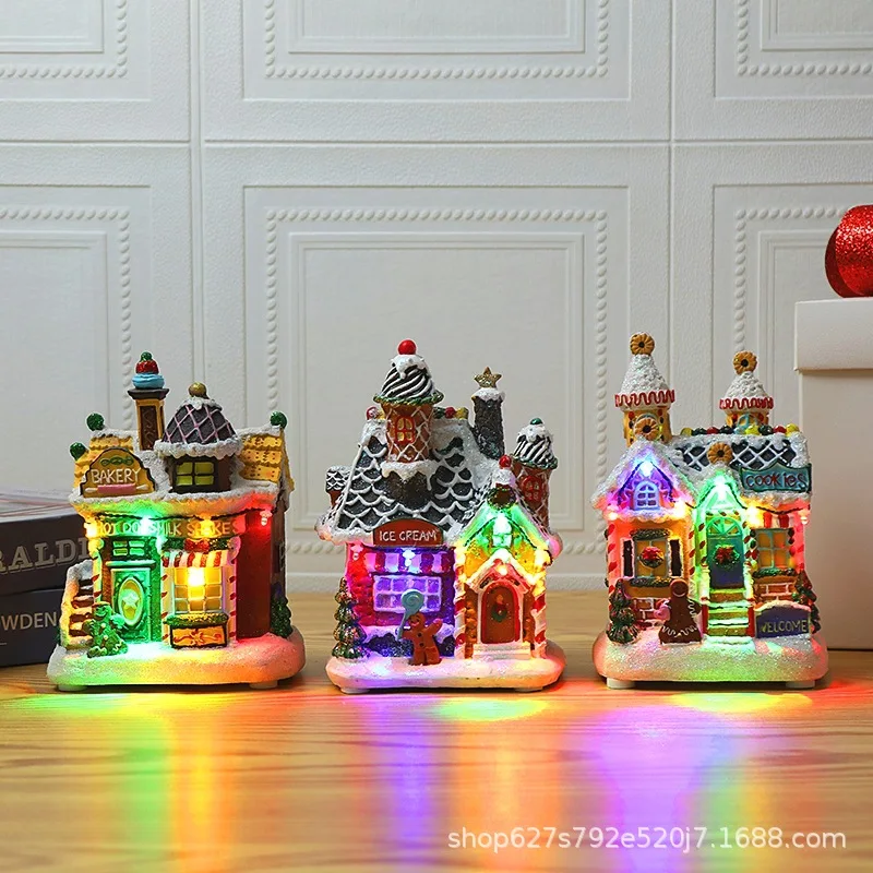 For Christmas decorations LED lights snow cookies house glowing hut Christmas ornaments
