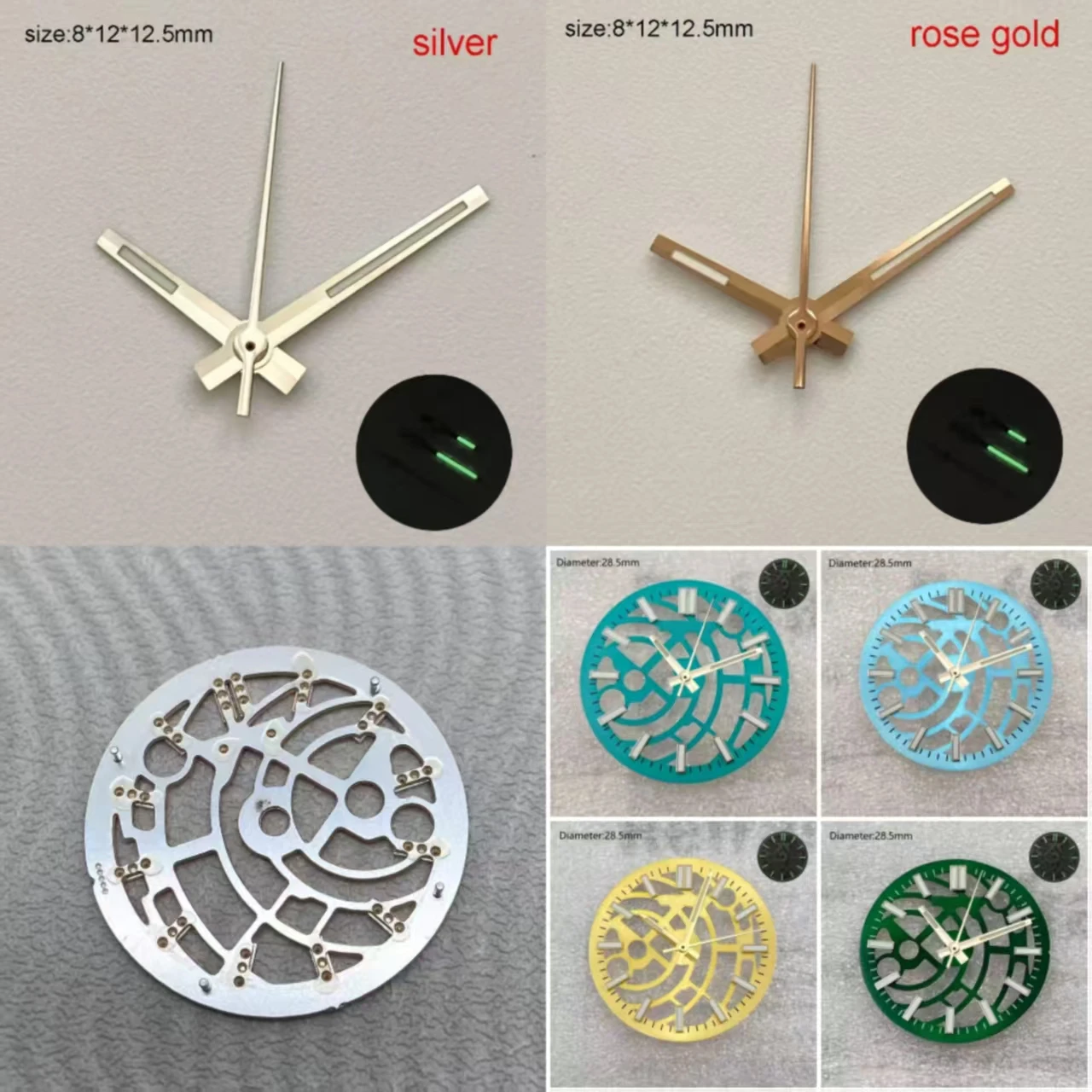 28.5mm  nh70nh71 Dial S Logo Dial Ice Blue Rose Gold Black Open Heart Dial for nh70nh71nh72 Movement Skeleton Movement WatchMods