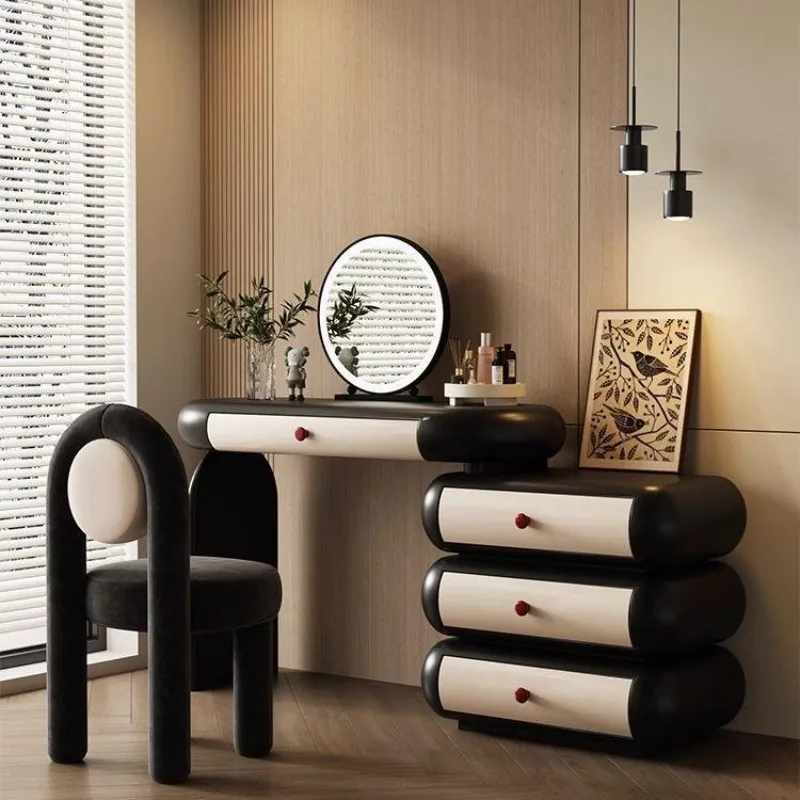 Simple modern dresser chest, bedside table integrated retro style bedroom cloakroom cream style black and white makeup table