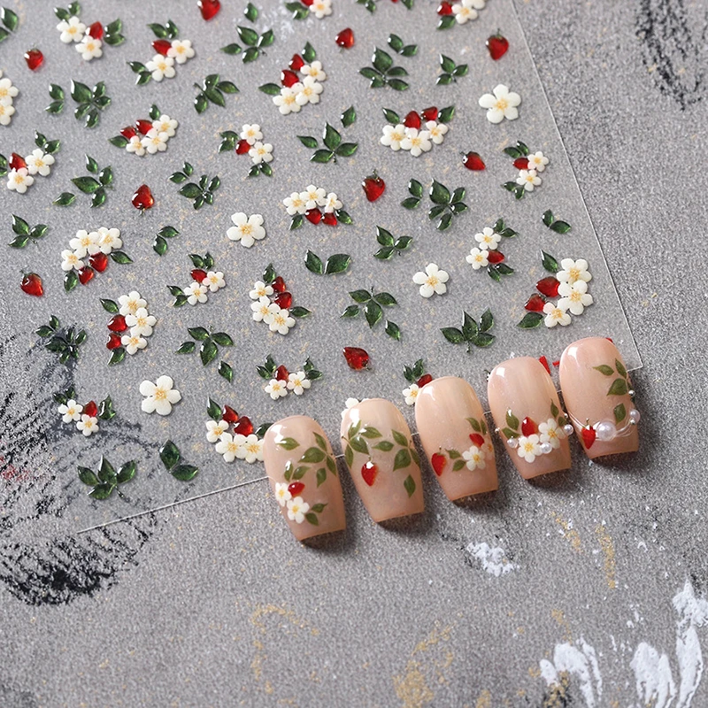 5D 레드 로즈 엠보싱 네일 스티커, 발렌타인 데이 나비 매듭 꽃, 자체 접착 슬라이더 데칼, 매니큐어 네일 아트 장식, 신제품