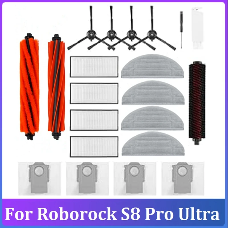 21PCS Replacement Parts For Roborock S8 Pro Ultra Robot Vacuum Cleaner Dual Main Brush Side Brush Hepa Filter