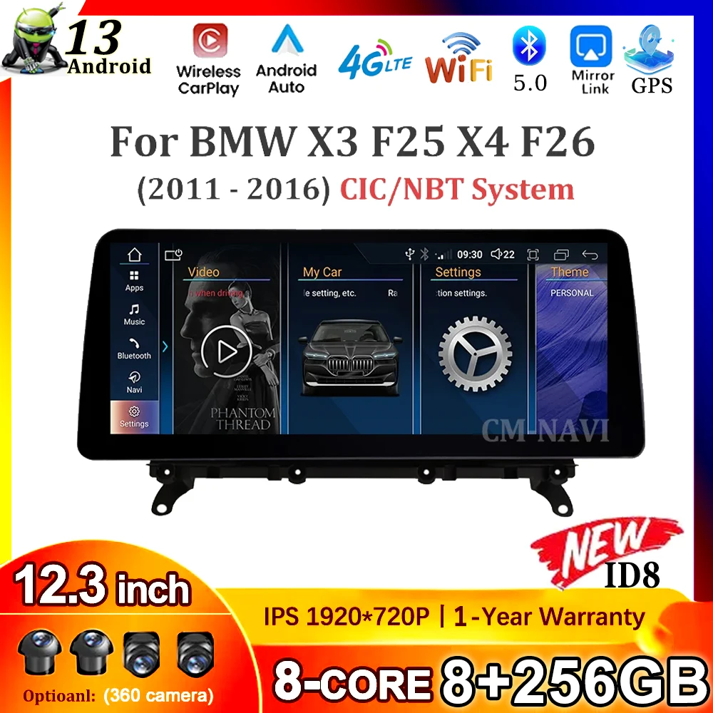 

Автомобильный мультимедийный плеер, экран 12,3 дюйма, для BMW X3 F25 X4 F26 2011 - 2016 CIC NBT Система Android 13 GPS-навигация, Carplay WIFI BT