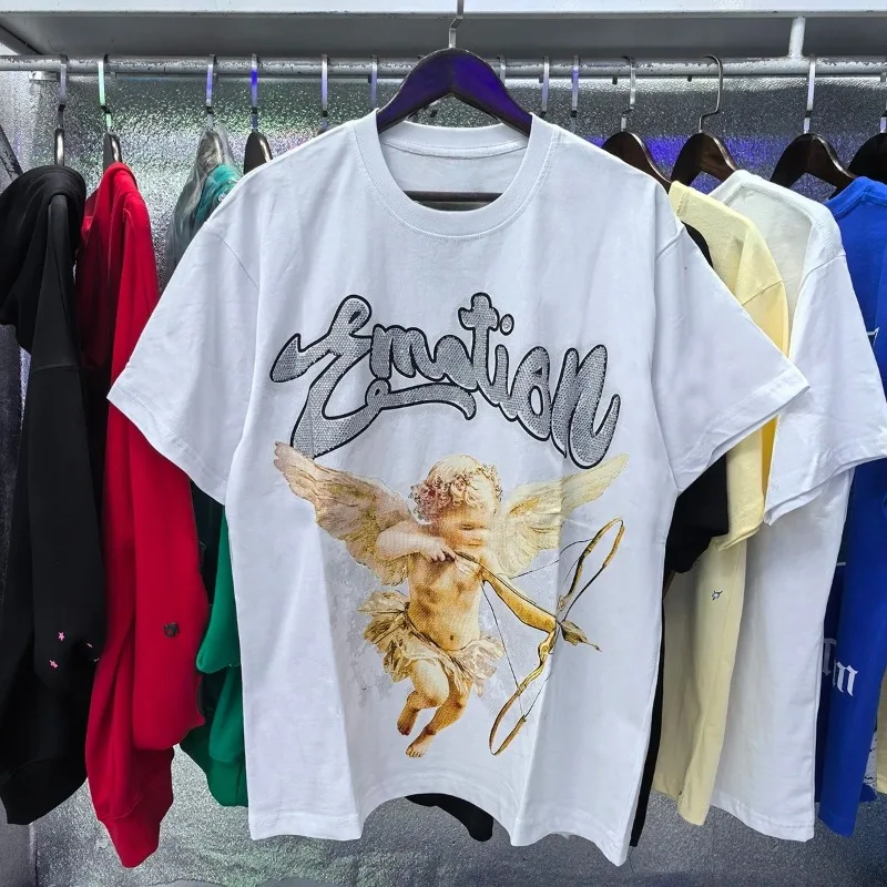 2026 حار جديد الشارع نمط تي شيرتات قصيرة الاكمام الماس الطباعة الأمريكية العصرية العلامة التجارية تنفس الكرتون نمط ملابس رجالي P01