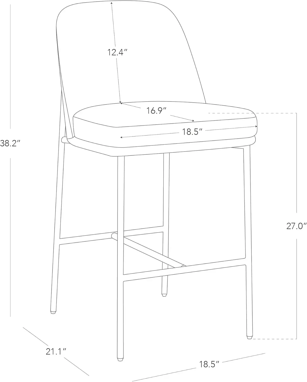 Counter Height Bar Stools Set of 2, FSC Certified Metal Barstools for Kitchen Island, 27