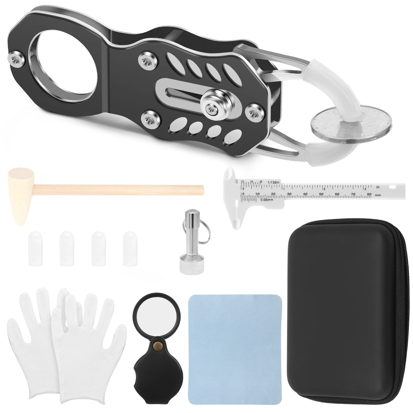 Coin Ping Tester Kit Portable Gold and Silver Coin Ping Tester Tool with Magnifying Glass Caliper and Wood Hammer for Collectors