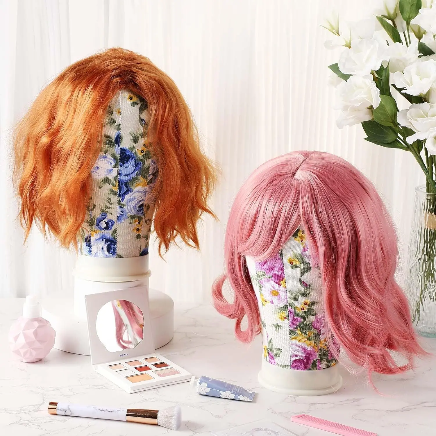 3 Pezzi Testa di Manichino per Parrucche Testa di Parrucca in Tela da 22 Pollici Testa di Blocco di Tela Teste di Parrucca per Estensione dei Capelli con Perni con Foro di Montaggio