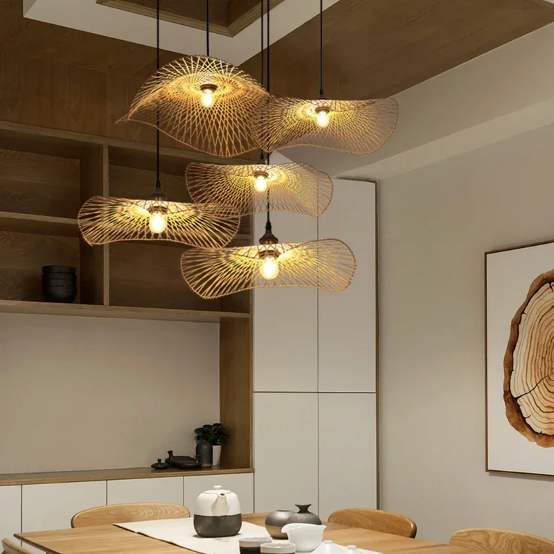 Vintage Creative Woven Straw Hat Pendant Light Restaurant Decoration Hot Pot Restaurant Indoor Lighting Decoration Light