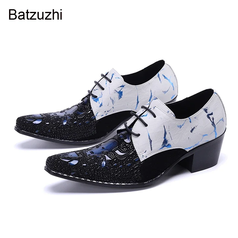 

Batzuzhi 6.5cm High Heel Shoes Men Formal Genuine Leather Dress Shoes Men Lace-up Formal Zapatos Hombre, Big SizeEU38-46