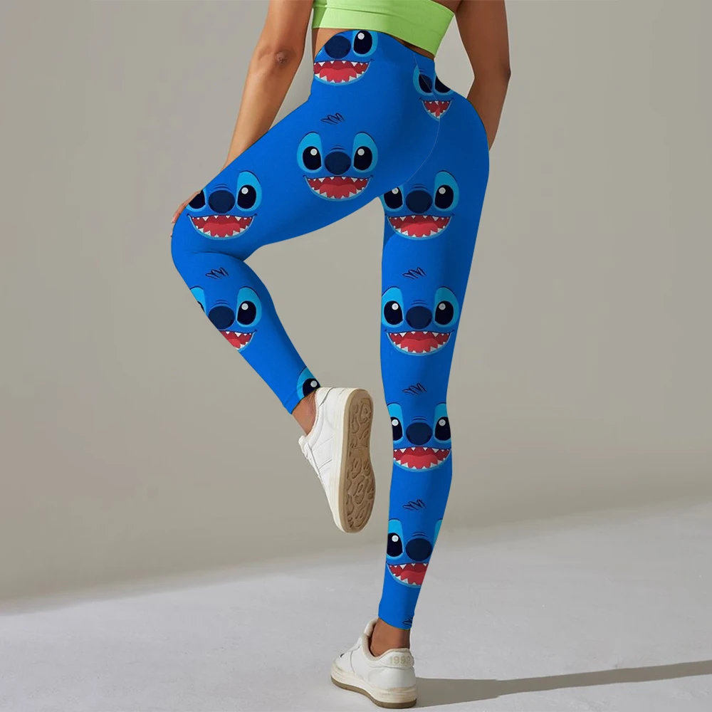 Disney Stitch print Checkered WOMEN'S Sports and Fitness Leggings Women Tiedye Gym Leggings Mujer Push Up Booty Pants Fitness