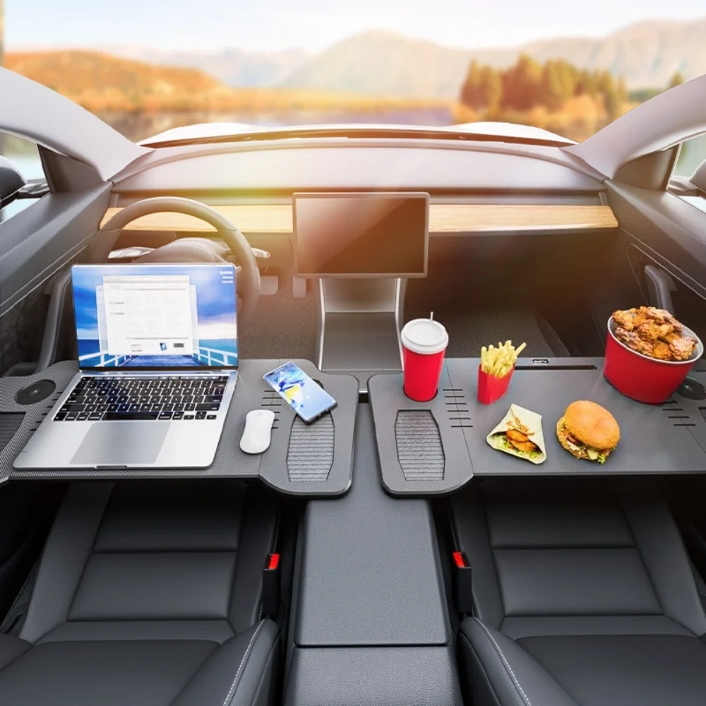 Foldable Car Front Seat Table Tray Compatible with Tesla Model 3 Y Multifunctional Laptop Desk Auto Dining Food Stand Holder
