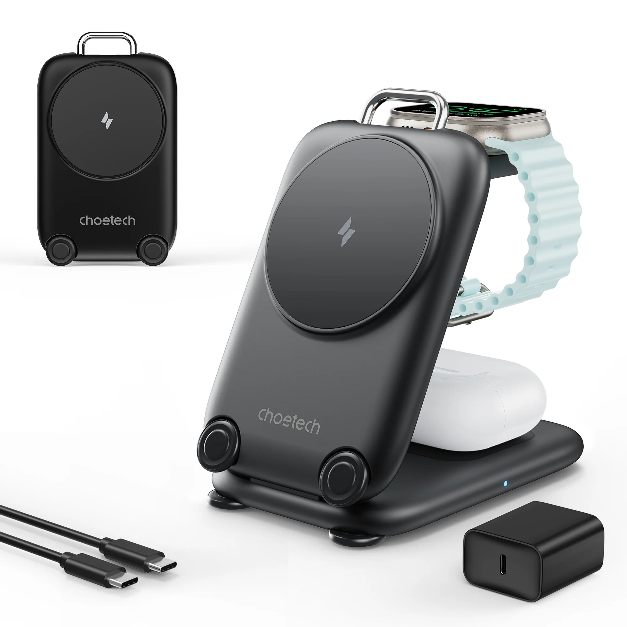 3-in-1  Travel Fast Charge Wireless Charging Station for Phones Watches Headsets And Other Devices with Magnetic Dock