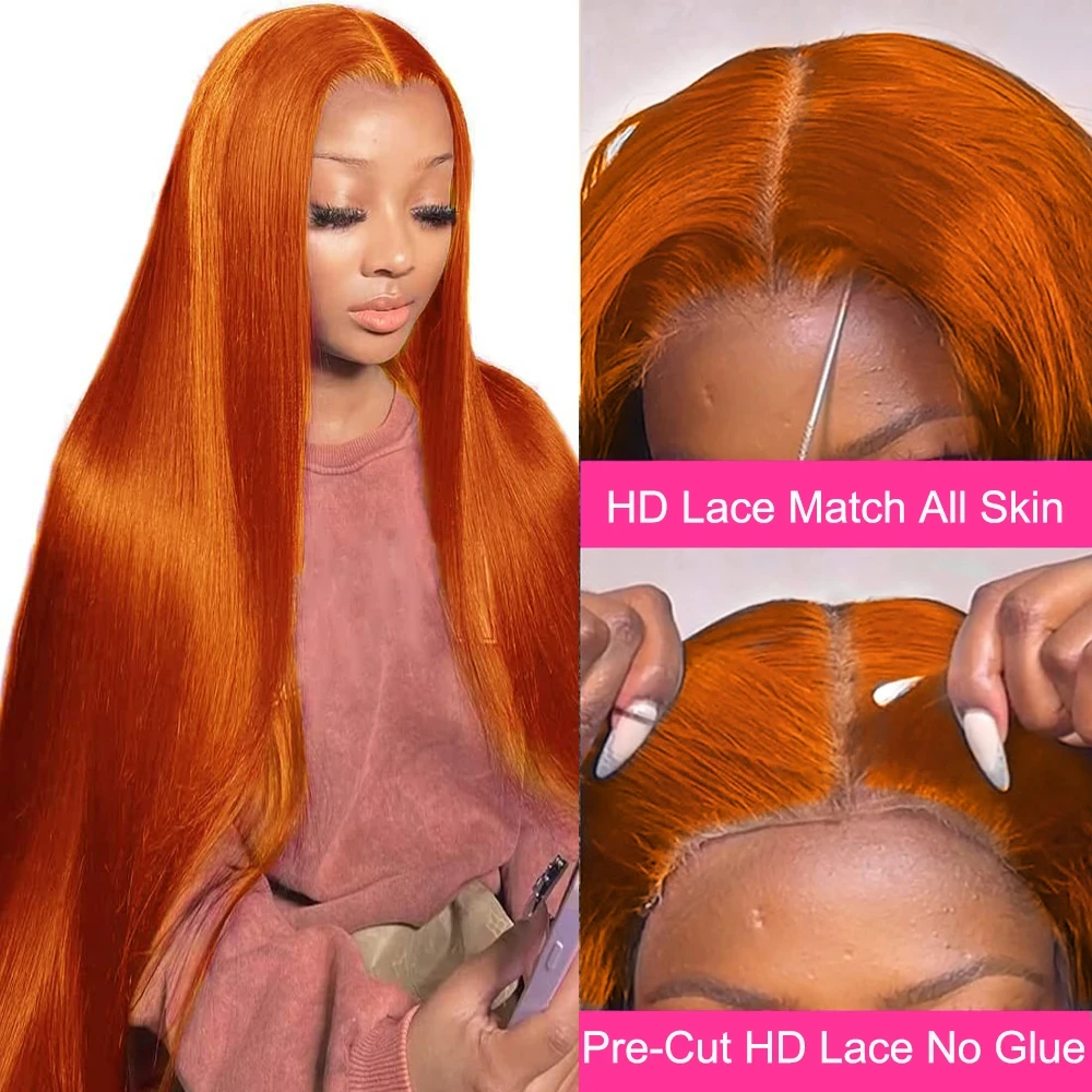 Ginger HD Lace Wig 13x6 Human Hair Wigs For Women 350# 13X4 Body Wave Lace Front Wig 34 Inch Colored Human hair Wigs Preplucked