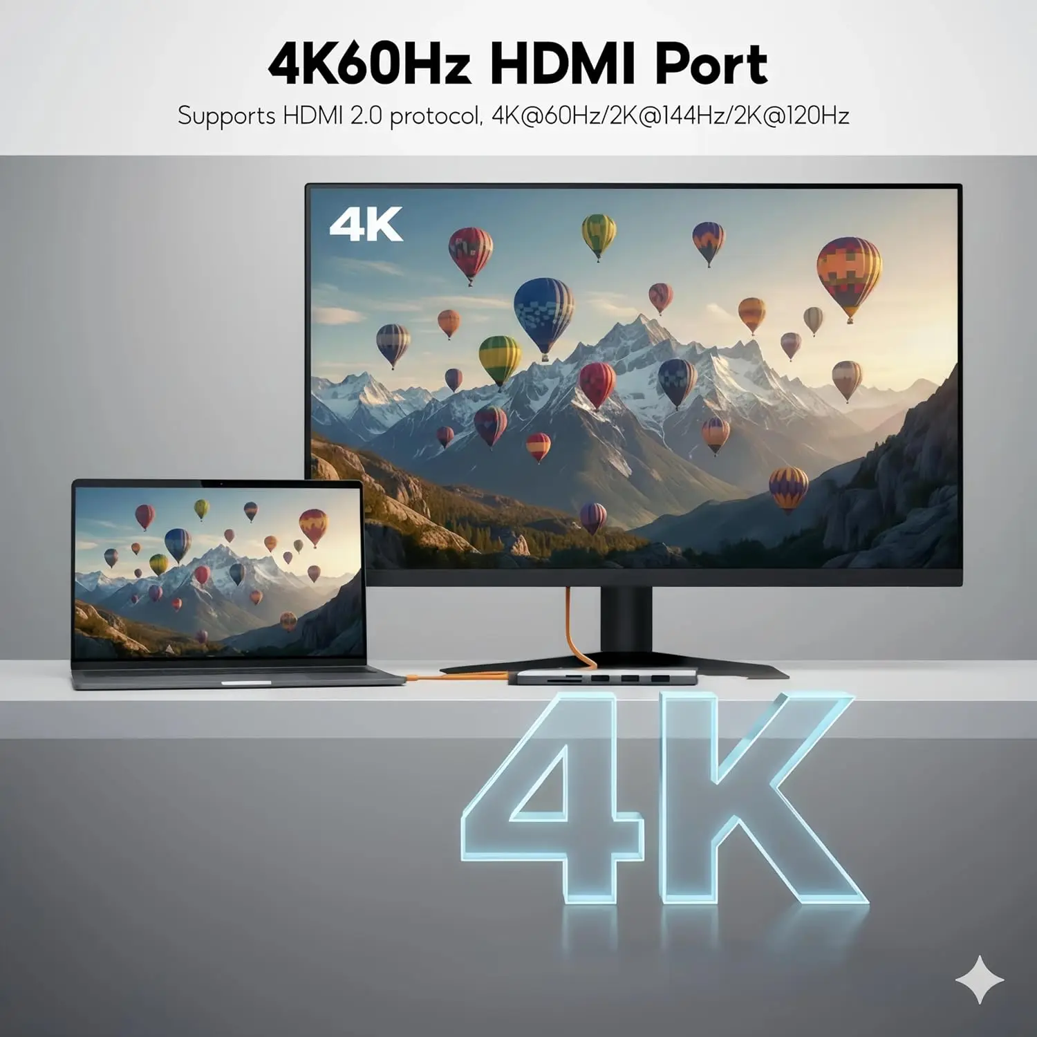 9 in 1 USB C Docking Station DP+HDMI 4K@60Hz USB3.0 Hub Gigabit Ethernet SD TF Card Reader 100~87W PD Charging Multiport Adapter