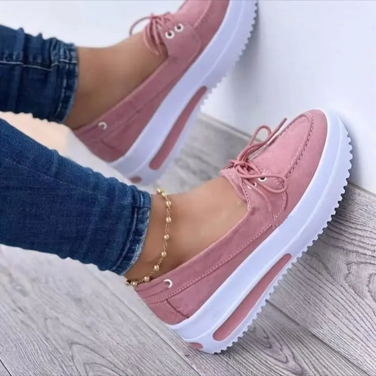 Women’s shoes, platform low-cut single shoes with bows, retro-style fabric slip-on thick-soled loafers