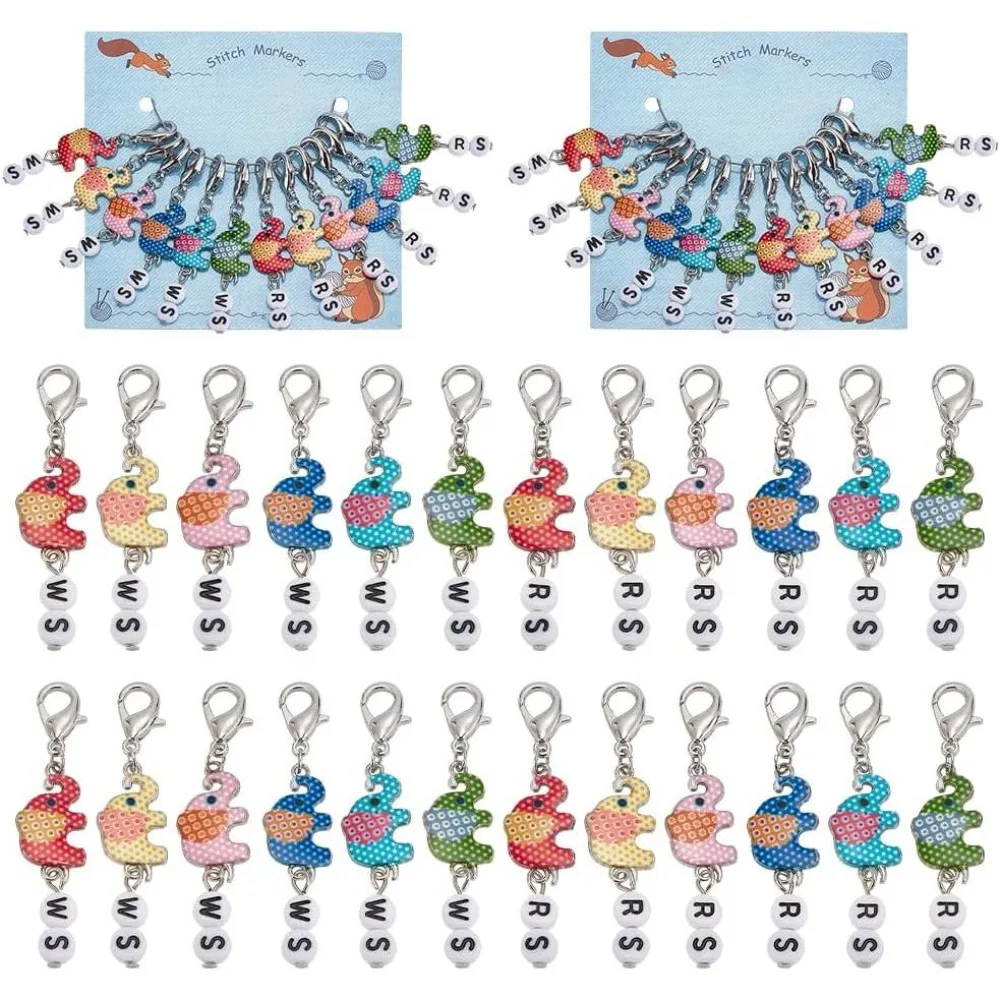 24 Pcs Polka Dot Elephant Stitch Markers Enamel Crochet Stitch Marker Charms Lobster Claw Clasps Locking Stitch Marker