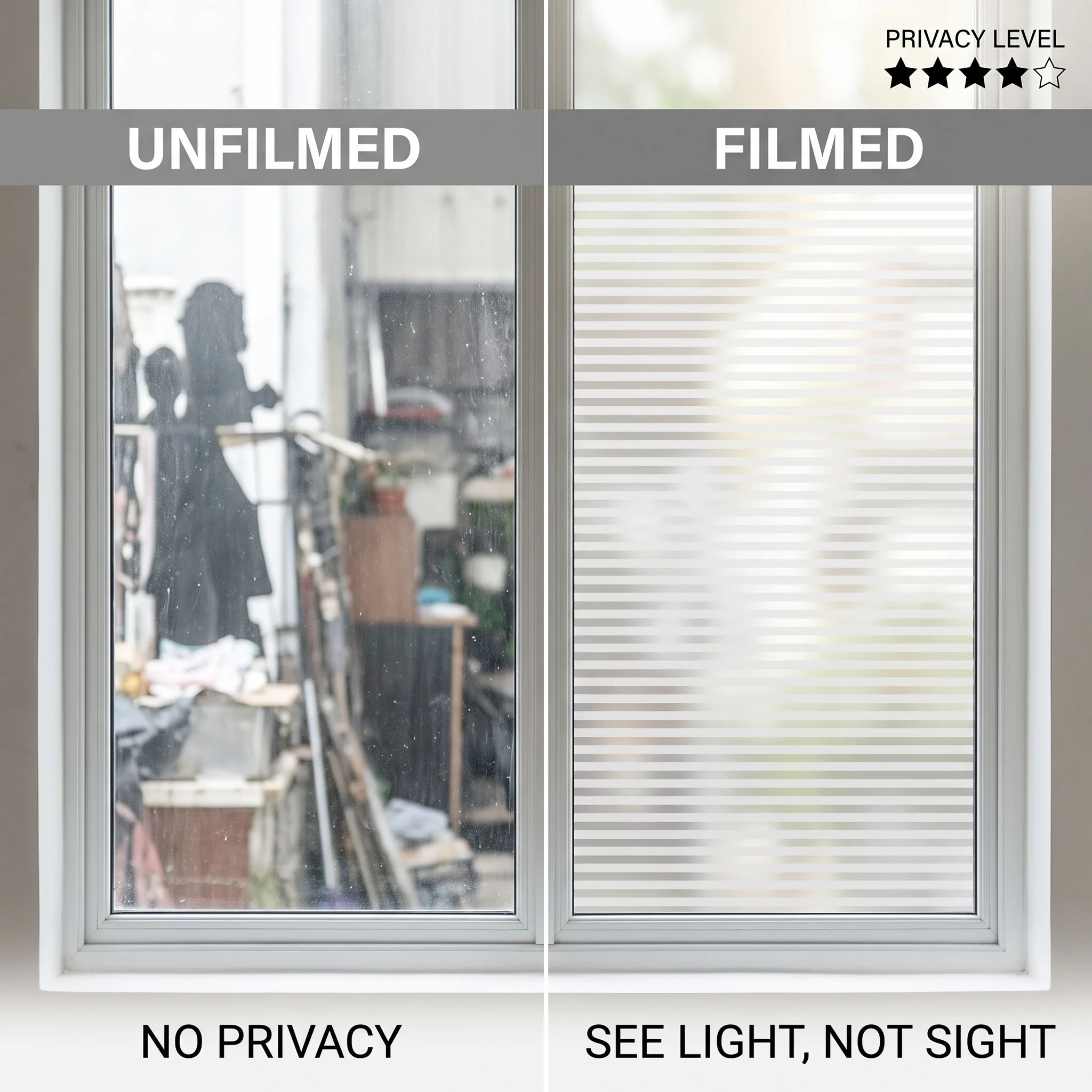 Self‑Adhesive Horizontal Striped Window Film Privacy Glass Sticker, See Light Not Sight, Anti‑Glare Waterproof for Office Home B