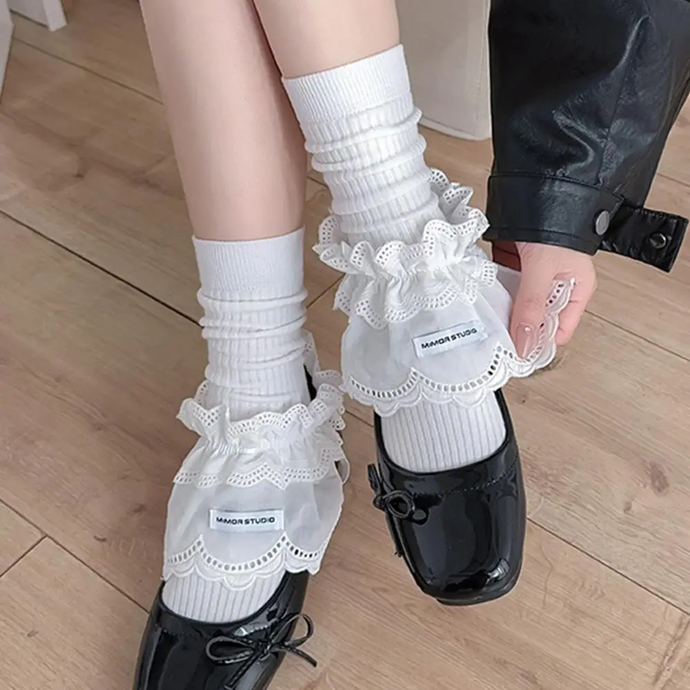 Ins Home Warm Footwear Ballet Style Socks Cuffs Korean Blogger Style White Lace Butterfly Knot Tied Band Socks Women's