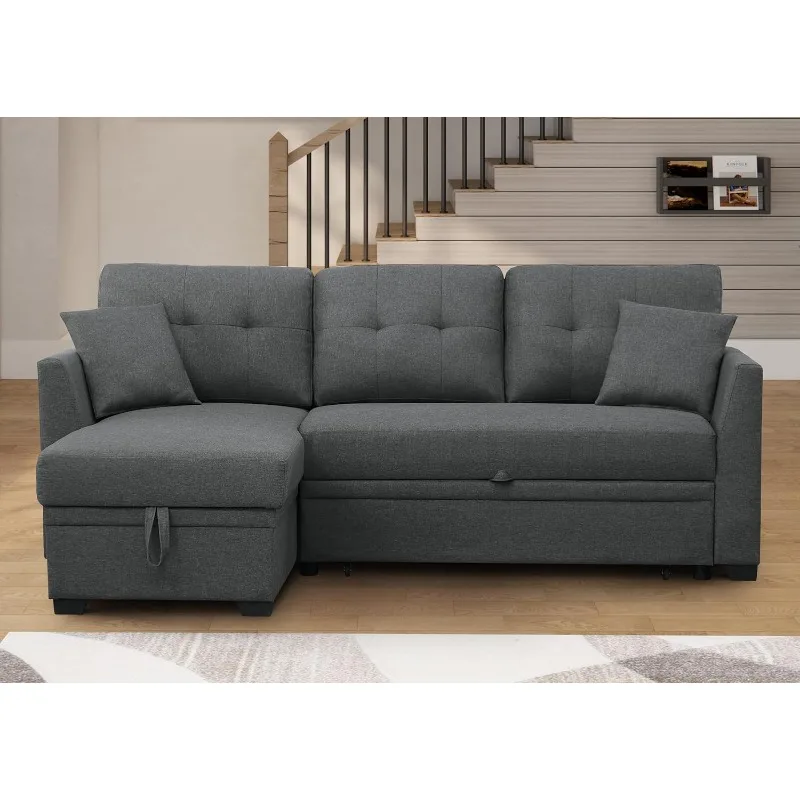 

L Shaped Sectional Sleeper Sofa Couches Pull Out Sofabed with Storage Chaise,Removable Back Cushions, Reversible Pullout