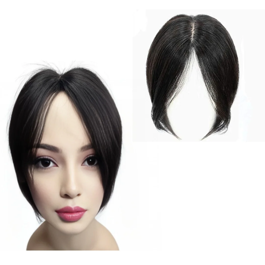 10 بوصة رقيقة الدانتيل قاعدة الشعر البشري القبعات العالية للنساء المظهر الطبيعي منتصف جزء الانفجارات الشعر المستعار الصغيرة لتخفيف الشعر #6