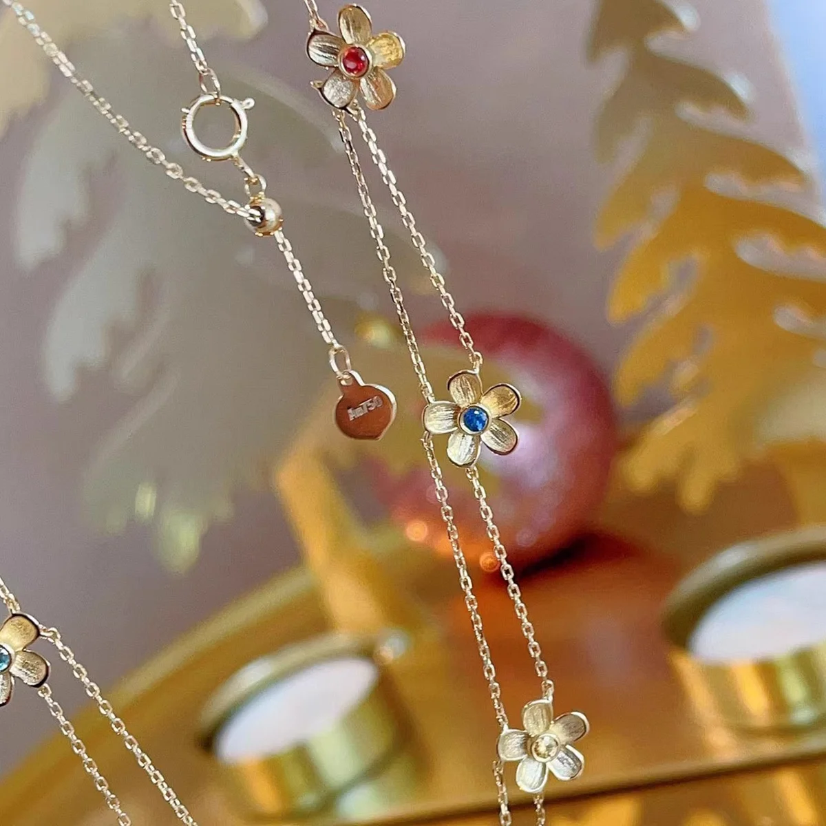 

Ins Fashion Trendy 925 Silver Sapphire Ruby Diamond Opal Multi-flower Choker Necklace For Women Sweet Fine Jewelry Gift Bijoux