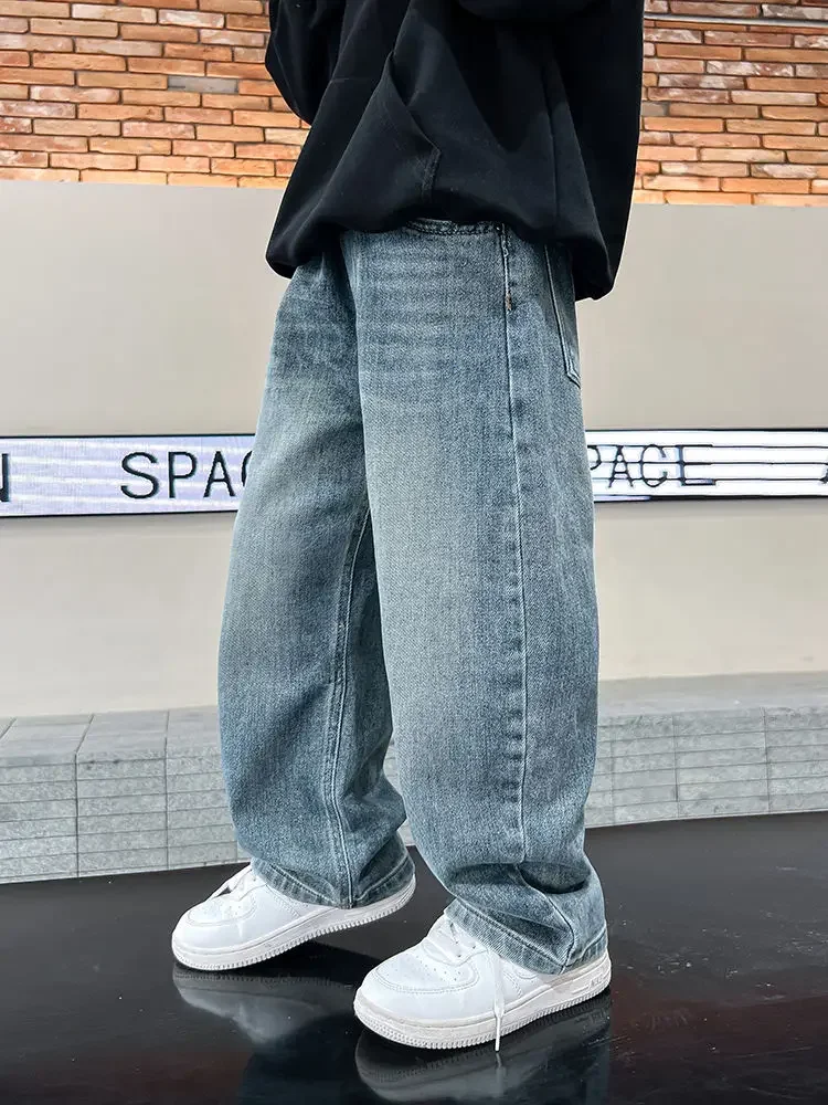 

Boy Korean Style Casual Handsome Jeans Straight Leg Pants A09 Fashionable Boys' Loose Thin Jeans Children's Spring Cargo Jeans