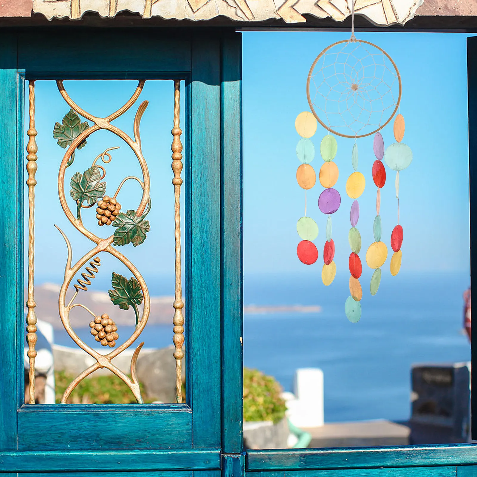 Seashell Wind Chime Dreamcatcher Design Handcrafted Beach Home Decor Hanging Shell Wall Ornament for Bedroom Living Room Patio - view 5