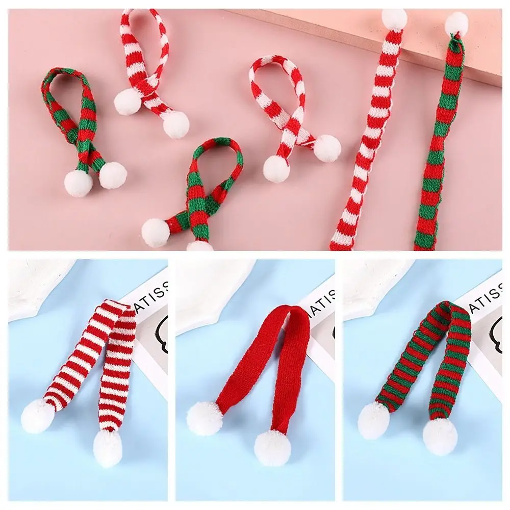 Acryl fasern Mini Schal Ornament Spielzeug DIY Handwerk Streifen Stricks chal Puppe Dekoration rot und weiß gestrickt Mini Stricks chal