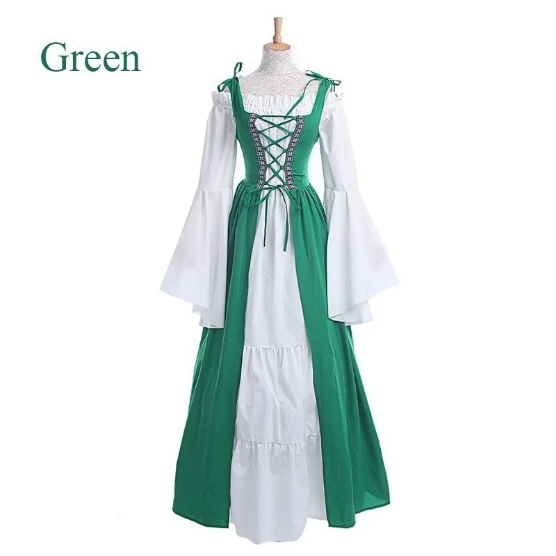 European Clothing America Square Neck Bundle Waist Medieval Renaissance Vintage Dresses Womenswear Long Dresses ملابس أوروبية