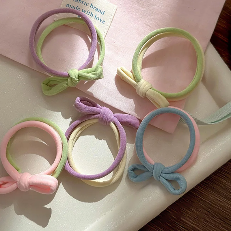 

5Pcs High Elasticity Seamless Hair Bands Tie Ponytail Bow Towel Ring Cream Color Double Strand Headband Leather Band Suitab