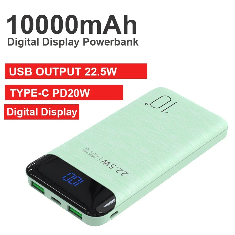 

Portable Power Bank 10000mAh SlimExternal Battery Charger 22.5W PD20W Phone Charger For iPhone Samsung Huawei Xiaomi Poverbank