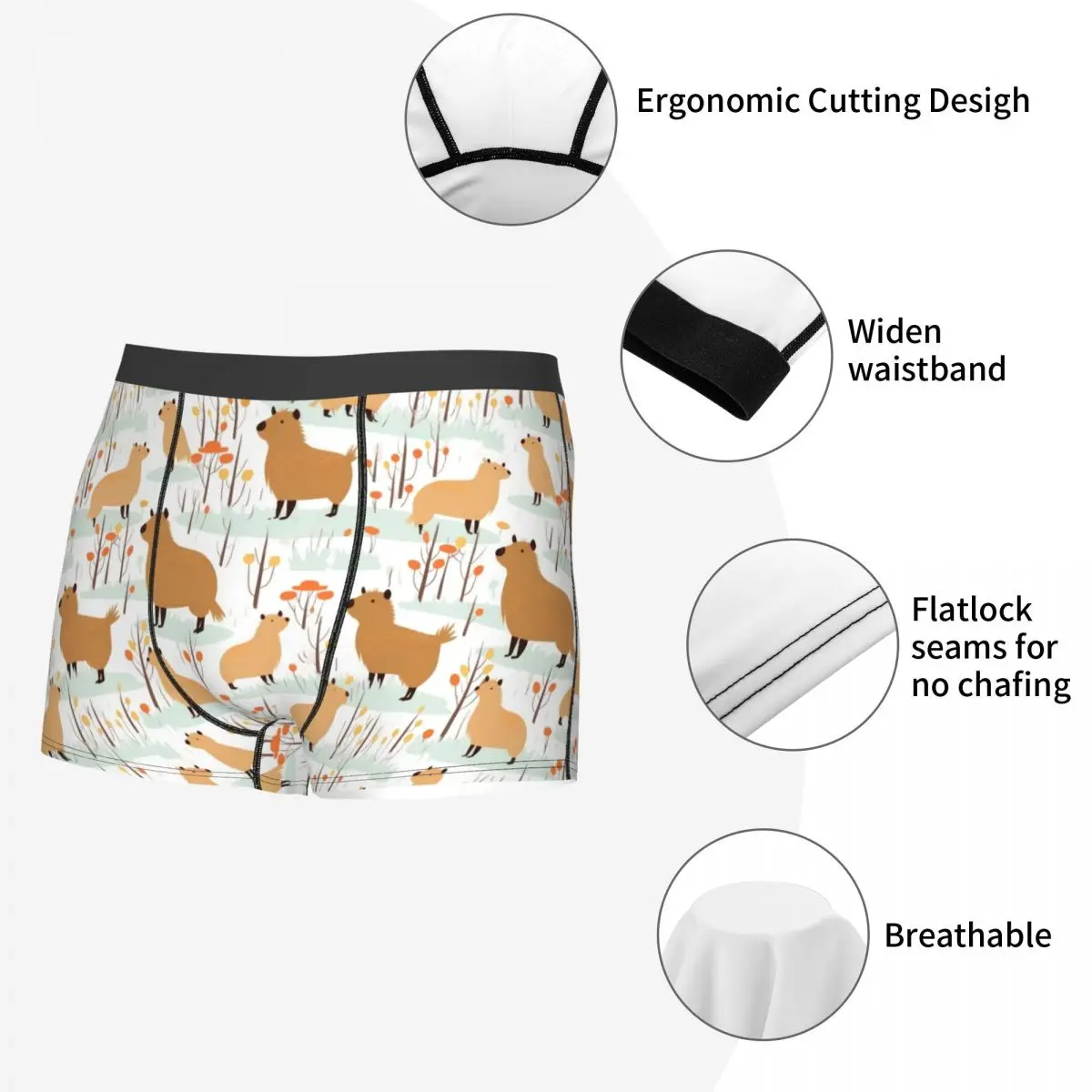 Custom Flat Pattern Of Capybaras And Trees Pattern Boxers Shorts Men Briefs Underwear Cool Underpants